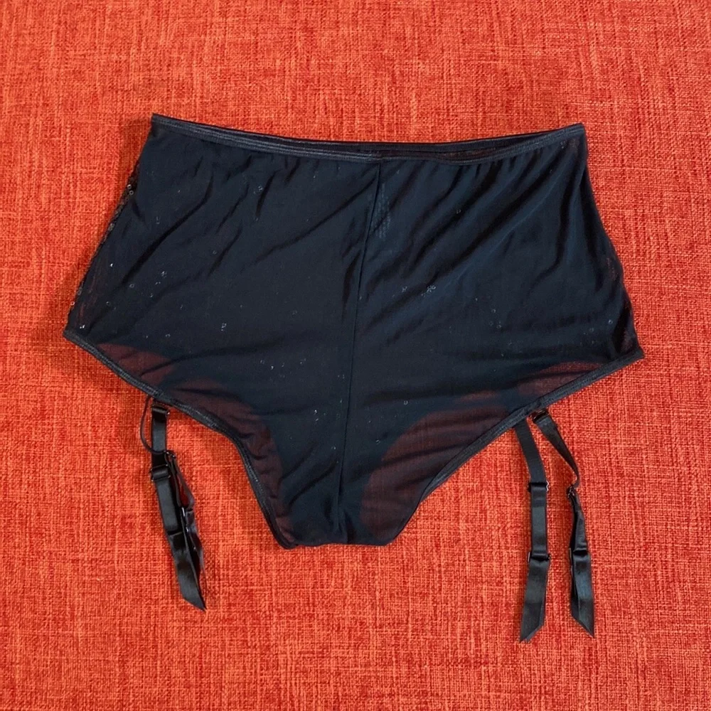 VTG Black Sequin Mesh Show Girl Lingerie Garter Belt